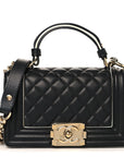 Calfskin Quilted Small Boy Top Handle Flap Black