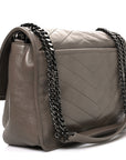 Crinkled Calfskin Matelasse Monogram Medium Niki Chain Satchel Greyish Brown
