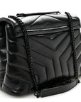 Calfskin Y Quilted Monogram Monochrome Small Loulou Chain Satchel Black