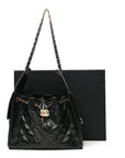 Shiny Crumpled Calfskin Quilted Small CHNL 25 Handbag Black