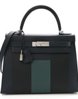 Epsom Sombrero Taurillon Clemence Kellygraphie Lettre H Kelly Sellier 28 Vert Cypress Bleu Obscur Malachite Bleu Encre