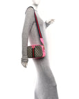 GG Supreme Monogram Textured Dollar Calfskin Web Ophidia Small Crossbody Bag Beige Ebony Fuchsia