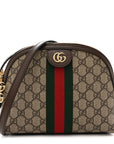 GG Supreme Monogram Textured Dollar Calfskin Web Small Ophidia Dome Shoulder Bag Beige Ebony New Acero