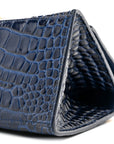 Shiny Calfskin Crocodile Embossed Small Hourglass Top Handle Bag Navy