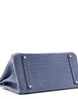Matte Porosus Crocodile 18K White Gold Diamond Birkin 35 Bleu Brighton