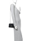 Lambskin Quilted Rectangular Phone Holder Clutch With Chain Black
