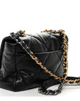 Goatskin Quilted Large CHNL 19 Flap Black