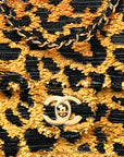 Sequin Mixed Fibers Leopard Print Mini Rectangular Flap Black Orange