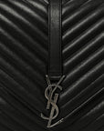 Sheepskin Matelasse Chevron Monogram Large College Satchel Black