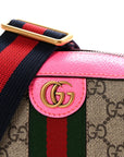 GG Supreme Monogram Textured Dollar Calfskin Web Ophidia Small Crossbody Bag Beige Ebony Fuchsia
