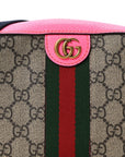GG Supreme Monogram Textured Dollar Calfskin Web Ophidia Small Crossbody Bag Beige Ebony Fuchsia