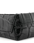 Calfskin Crocodile Embossed Logo Shopping Phone Holder Bag Black