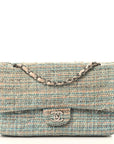 Tweed Quilted Medium Double Flap Blue Multicolor