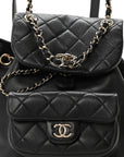 Glazed Aged Calfskin Quilted Small Duma Drawstring Backpack Black