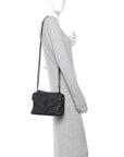 Sheepskin Matelasse Chevron Monogram Monochrome Medium College Bag Black