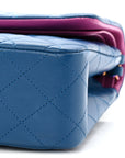 Lambskin Quilted Medium Double Flap Blue Pink