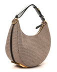 Wool Vitello Grace Small Houndstooth Small FNDIgraphy Hobo Bag Beige Ebano