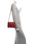 Calfskin Studded Small Padlock Shoulder Bag Hibiscus Red
