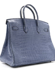 Matte Porosus Crocodile 18K White Gold Diamond Birkin 35 Bleu Brighton