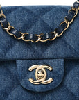 Printed Denim Quilted Mini Rectangular Flap Dark Blue
