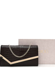 Calfskin Crocodile Embossed Emmie Clutch Bag Chocolate