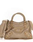 Chevre Gold Metallic Edge Hardware Mini City Beige Latte