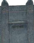 Washed Frayed Denim Logo Medium Hardware Tote Blue