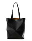 Shiny Calfskin Medium Puzzle Fold Tote Black