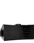 Shiny Calfskin Monochrome Crocodile Embossed Small Hourglass Top Handle Bag Black