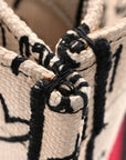 Canvas Embroidered Medium D1ORamour Graffiti Book Tote Latte Multicolor