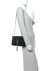 Calfskin Crocodile Embossed Medium Classic Monogram Kate Tassel Satchel Black