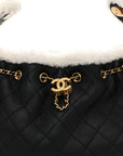 Crumpled Sheepskin Shearling Quilted Small CHNL 25 Handbag Black White