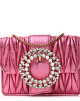 Metallic Nappa Matelasse Crystal Embellished Lady Crossbody Pink