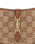 New Canvas Charisma Calfskin Crystal GG Monogram Mini Jackie 1961 Hobo Camel Ebony