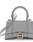 Shiny Calfskin Crocodile Embossed Hourglass Top Handle Bag XS BLCG Grey