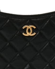 Shiny Crumbled Lambskin Quilted Round Small CC Hobo Black