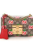 GG Supreme Monogram Apple Small Padlock Shoulder Bag Beige Multicolor Lobster Red