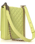 Calfskin Quilted North South Boy Flap Light Green