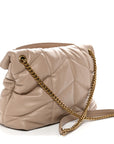 Lambskin Quilted Medium Loulou Puffer Monogram Chain Satchel Dark Beige