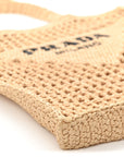 Yarn Raffia Effect Crochet Logo Embroidered Tote Bag Naturale