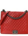 Calfskin Quilted Large Boy Flap Red
