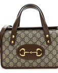 GG Supreme Monogram Azalea Calfskin Mini Horsebit 1955 Foldover Top Handle Bag Beige Ebony Brown Sugar