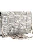 Metallic Patent Micro-Cannage D1ORama Wallet on Chain Pouch Silver