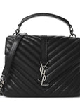 Sheepskin Matelasse Chevron Monogram Medium College Bag Black