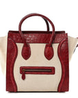 Canvas Crocodile Embossed Bi-Color Mini Luggage Beige Red