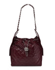 Shiny Crumpled Calfskin Quilted Medium CHNL 25 Handbag Dark Burgundy