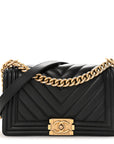 Lambskin Chevron Quilted Medium Boy Flap Black
