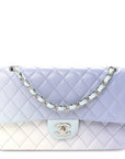 Perforated Lambskin Quilted Medium Double Flap Light Blue Light Purple White
