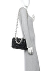 Lambskin Maxi Intreccio Padded Chain Cassette Crossbody Bag Black