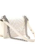 Lambskin Iridescent PVC Chevron Quilted Medium Boy Flap White Silver